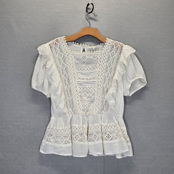 Treasure & Bond Shirt Womens Sz M Short Sleeve Peplum Top  White - Picture 4 of 13